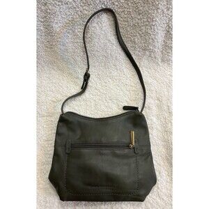 Stone Mountain Olive Green Leather Shoulder Bag with Zipper Pockets 10 X 6 VTG